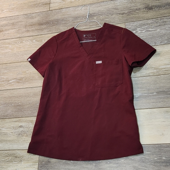 Figs Woman's Maroon V-Neck Scrub Top Size XSmall - Picture 2 of 5